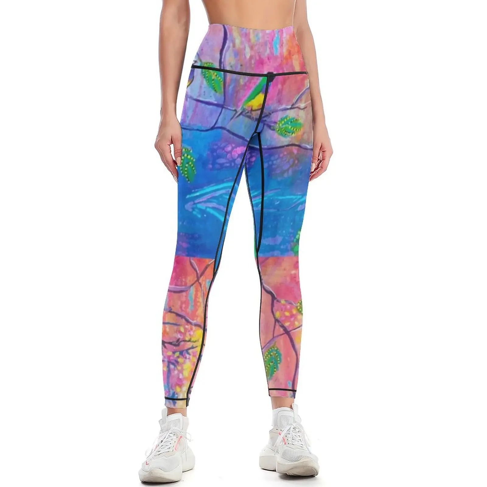 Gouldian Finches Colourful Creekside Leggings Women's gym fitness set gym Sportswear woman gym Womens Leggings