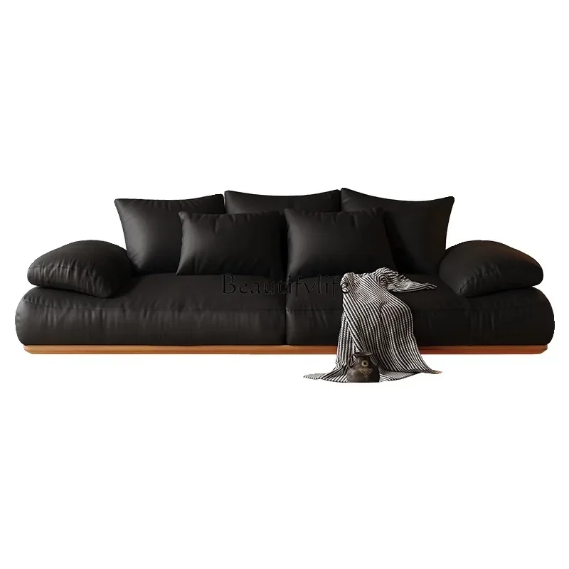 Bauhaus black suspended leather soft light sofa simple Italian straight row minimalist retro