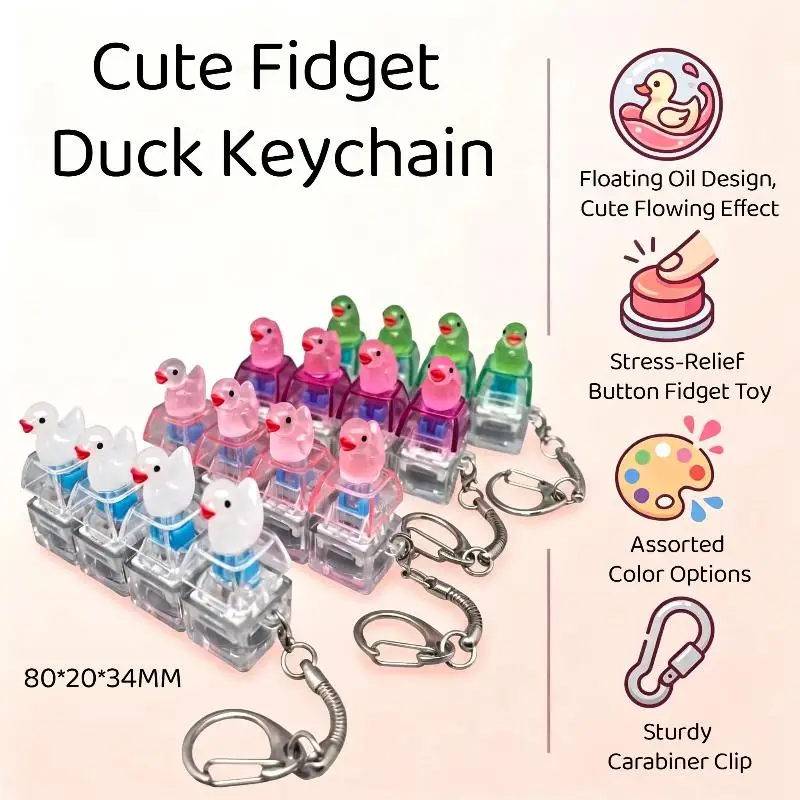 1Pcs 4-key Keyboard Fidget Charm Funny Duck Keychain Toy Animal Keyring With/no LED Light For Stress Relief