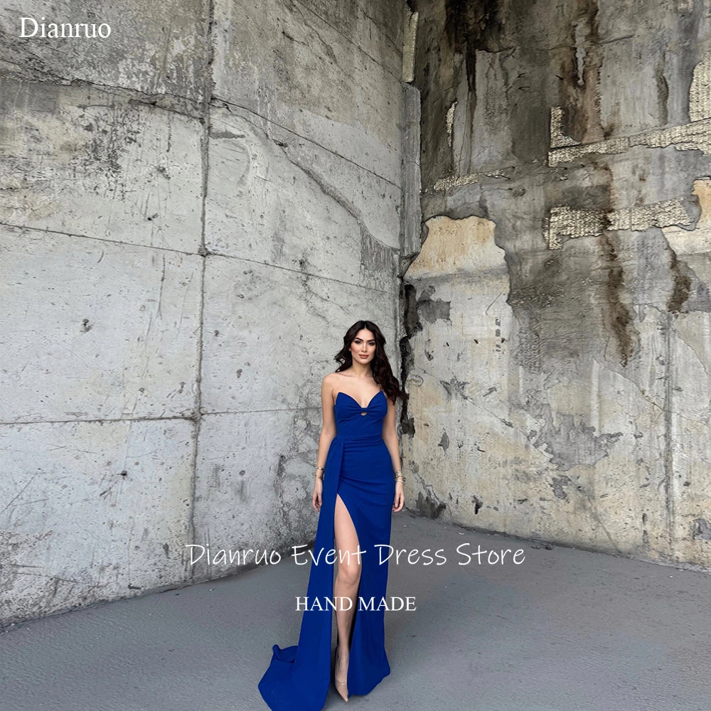 디안루오 로얄 블루 스위트하트 이브닝 드레스 우아한 새틴 로브 드 소와레 사이드 슬릿 레이스업 백 드레스 2025 여성 맞춤 제작