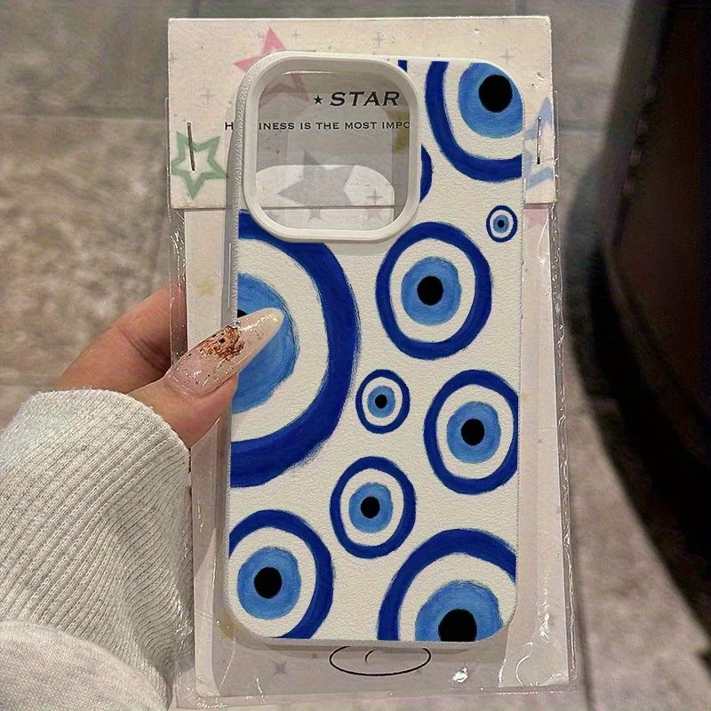 

White Lychee Pattern Retro Blue Eye Case for Samsung Galaxy A17 A16 A26 A36 A56 A55 A54 A53 S25 S24 Ultra S23 FE S22 Plus Cover