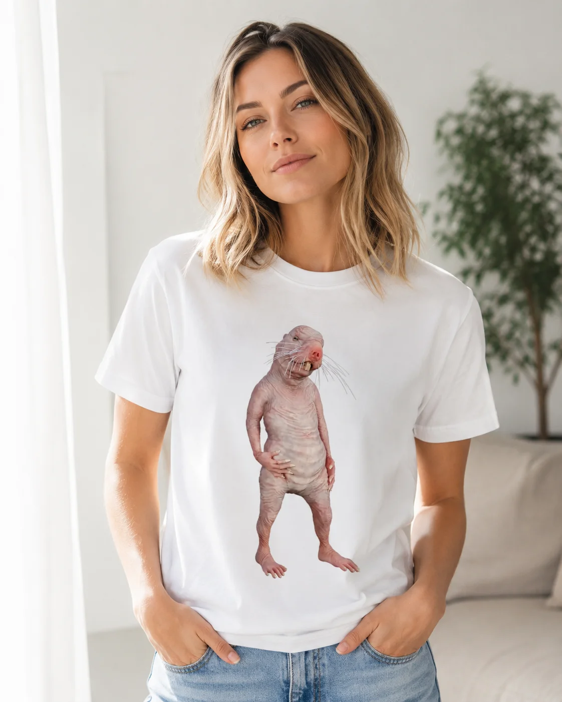 I Really Like Naked Mole Rats Okay Funny Naked Mole Printed Womens T-shirt Round Neck Short Sleeve Funny Evil Aesthetic Clothing