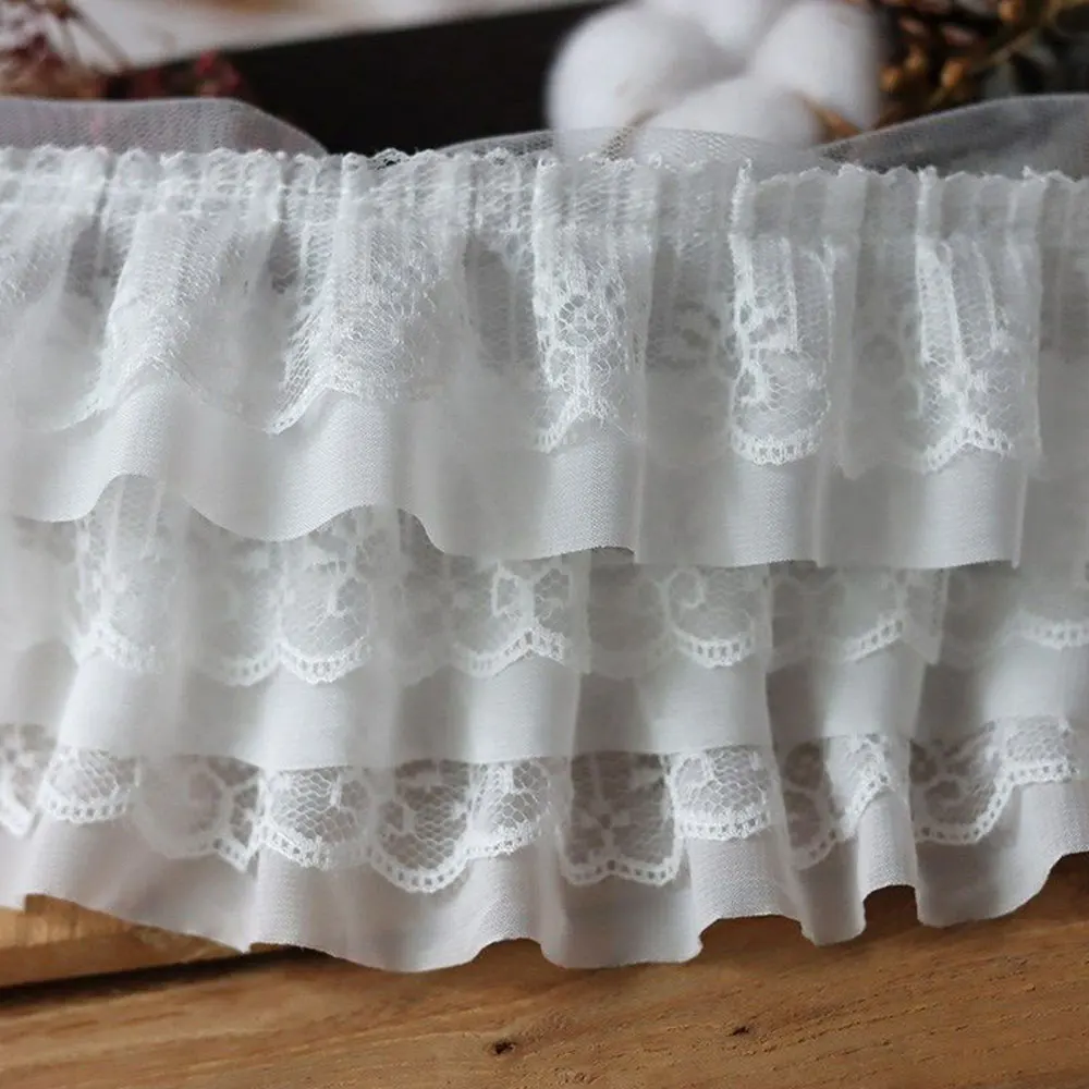 

Hot Sale 13cm 1Yard 3-Layer Chiffon Fringe Trim White Black 3D Pleated for Curtains Wedding