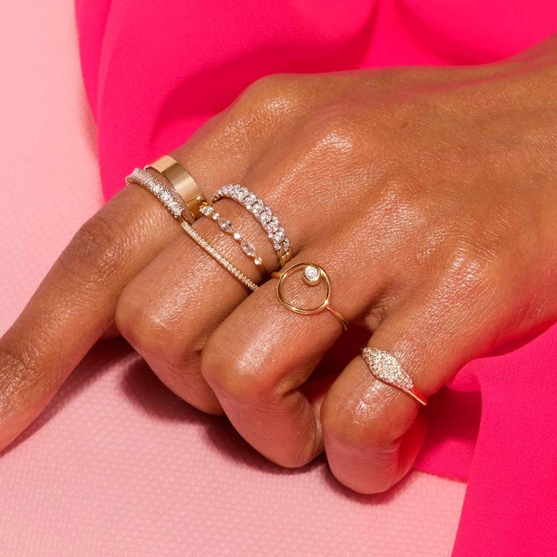 

Arrivals Trend Stacking Matching Rings for Women Gold Color Cubic Zircon Ring for Teen Girls Korean Fashion Jewelry Accessories