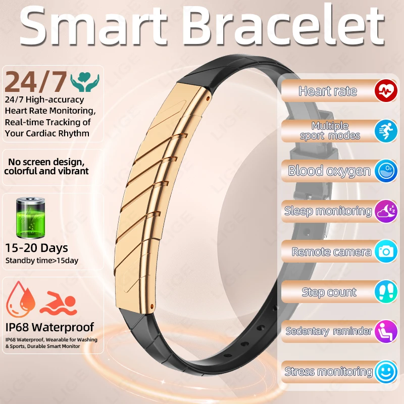 Nova Pulseira Inteligente Esportiva à Prova d'Água com Controle por Gestos, Monitor de Frequência Cardíaca, Oxigênio no Sangue, Monitor de Sono, Pedôm