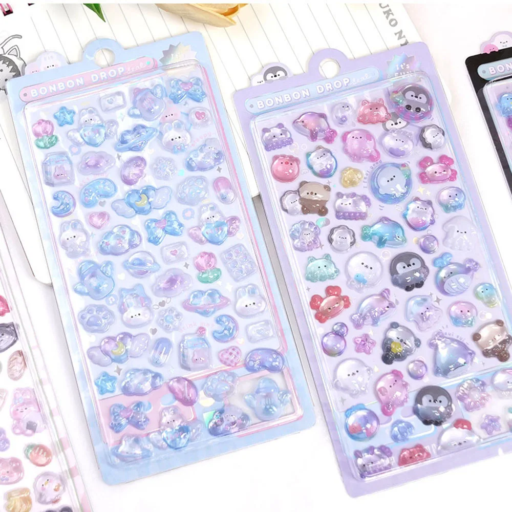 Naklejki 3D Relief Scrapbooking Creative Candy Ghost Rabbit Drop Diy Diary Stationery Sticker Decor Cute Aesthetic Stickers