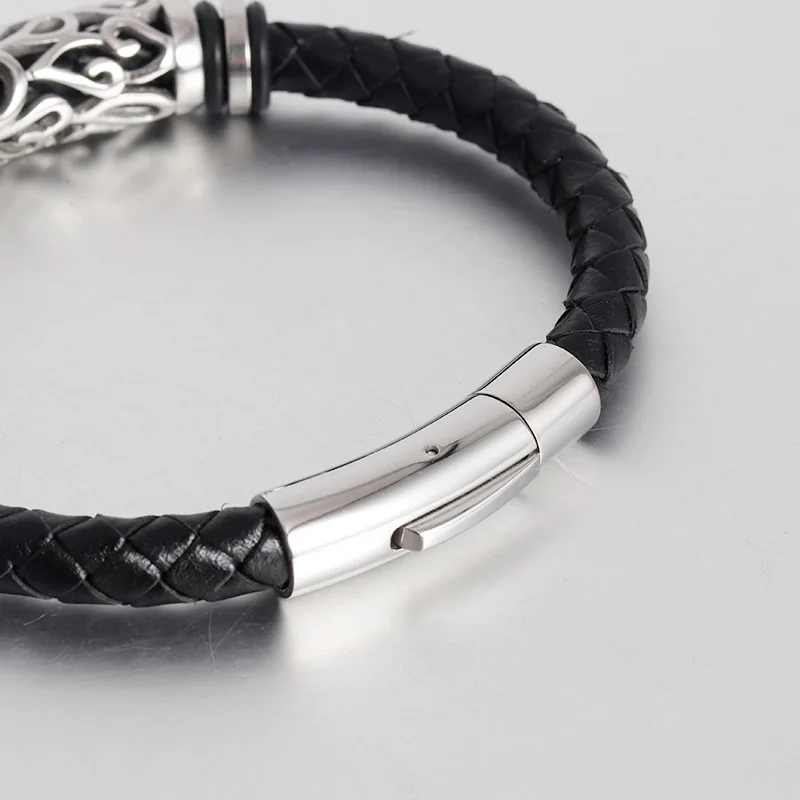 Punk Trend 2024 Silver Men's Accessories Stainless Steel Genuine Leather Premium Jewelry Elegant Bracelets image 2