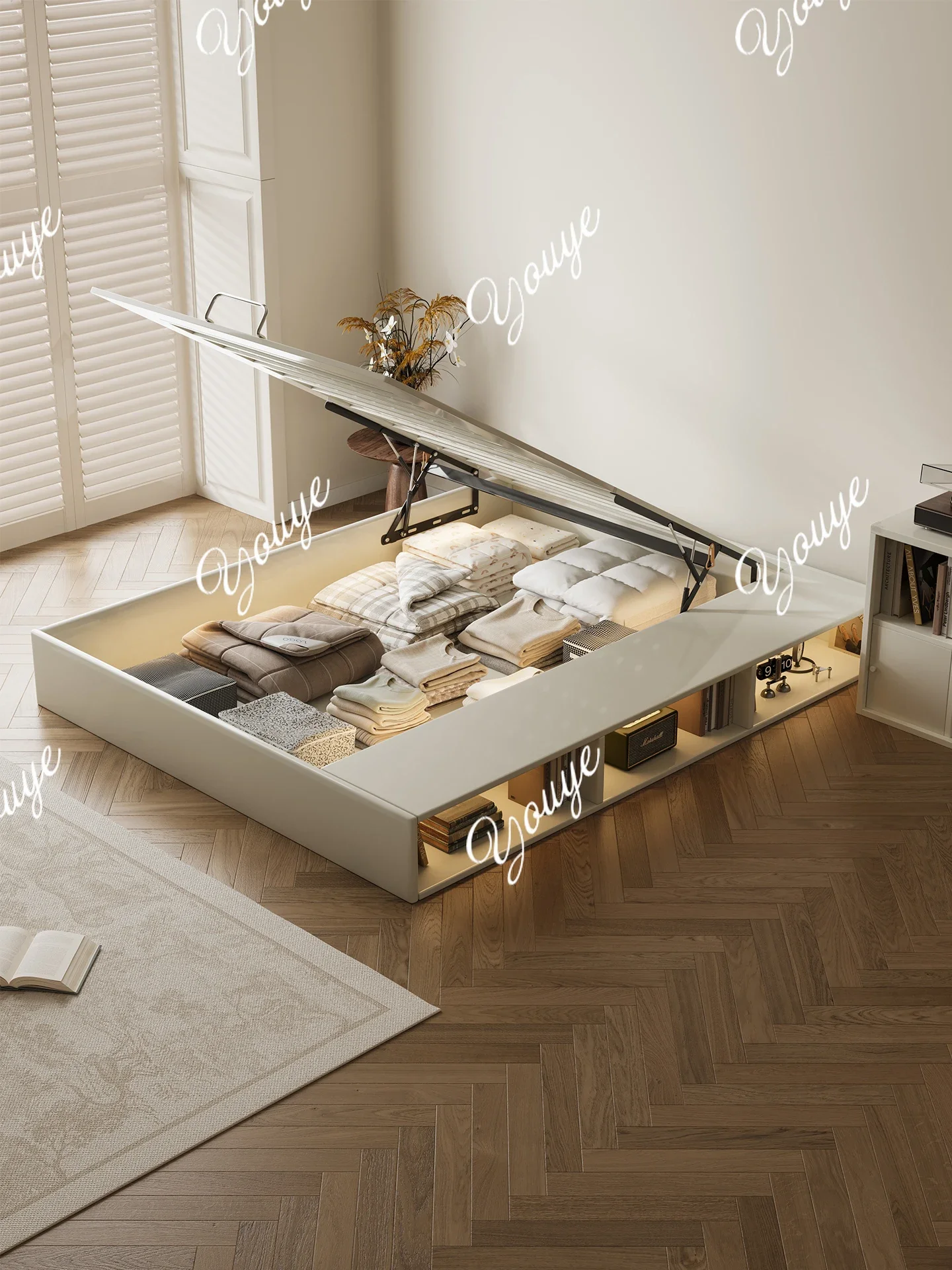 XX Roman Family, No Bedside Carbon Steel Box Storage Bed Small Apartment Tatami Bed Drawer Storage Bed Frame