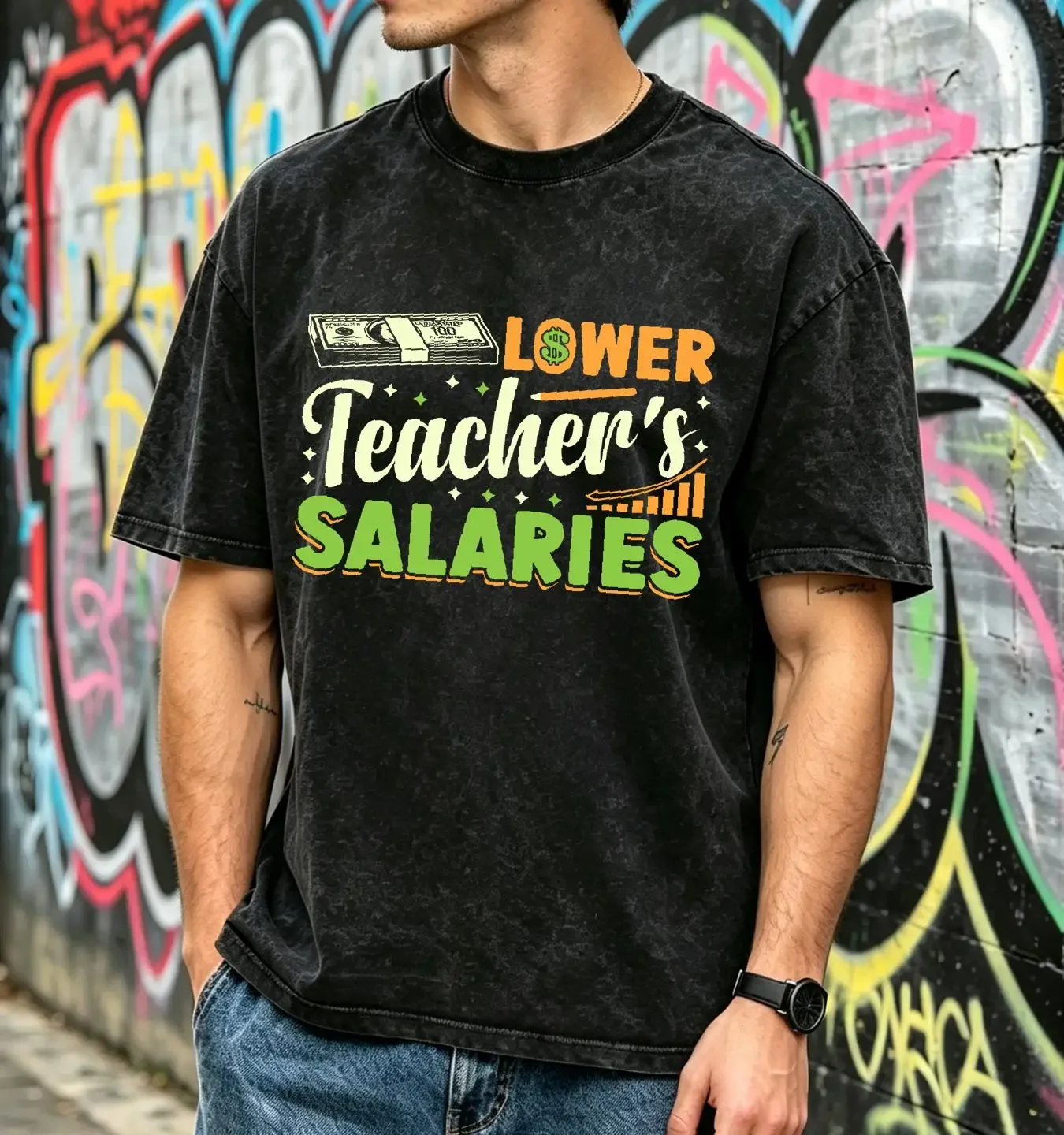 washed T Shirt Lower Teacher Salaries Release Salary Classic vintage Washed Breathable Comfortable fashion
