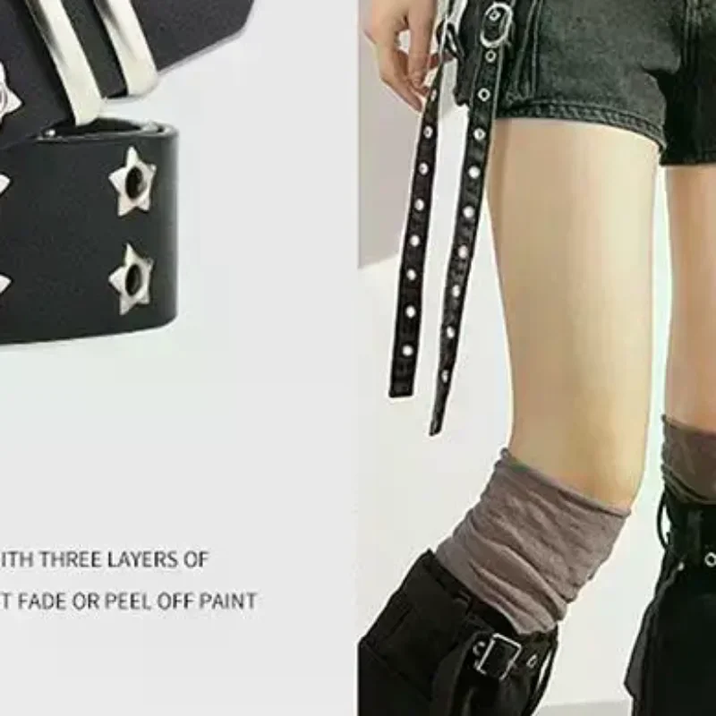 PU Leather Belt With Star Grommet Design And Adjustable Buckle For Streetwear Punk Outfits Daily Wear