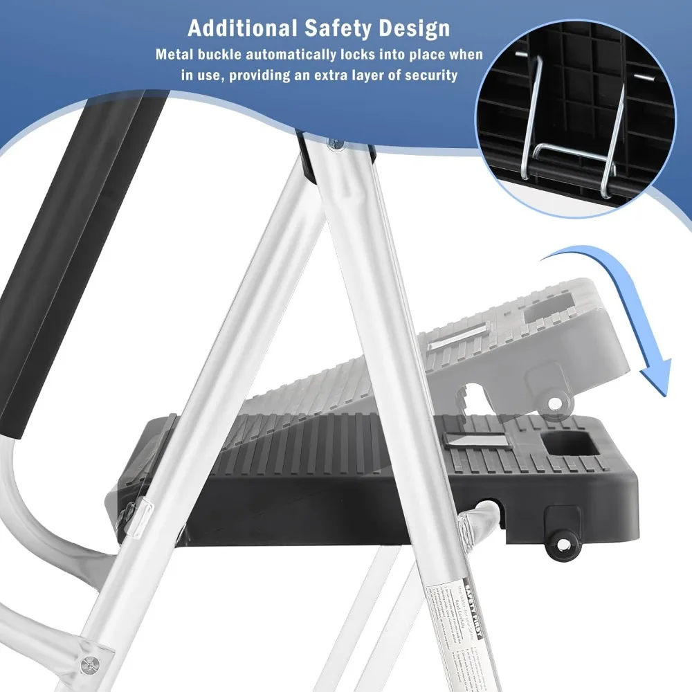 3-Step Ladder with Hand Rails Anti-Slip Platform & Rubber Feet - Lightweight Heavy Duty Foldable & Portable - 330 lbs Capacity