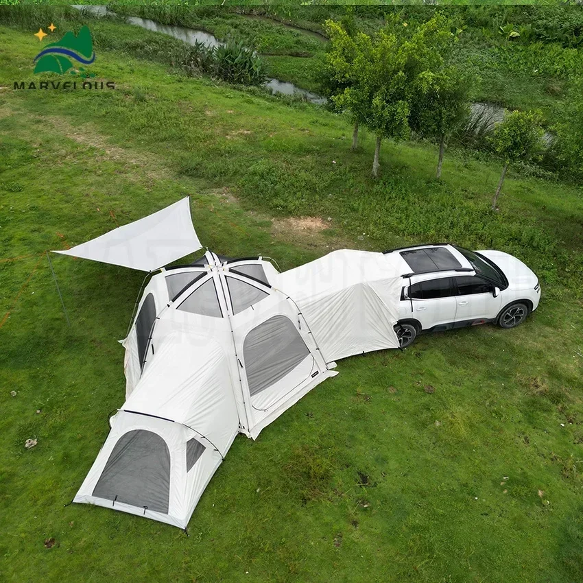 

Большая соединительная палатка на заказ, автомобильная палатка с портом, семейная палатка, геодезический купол с дымоходом