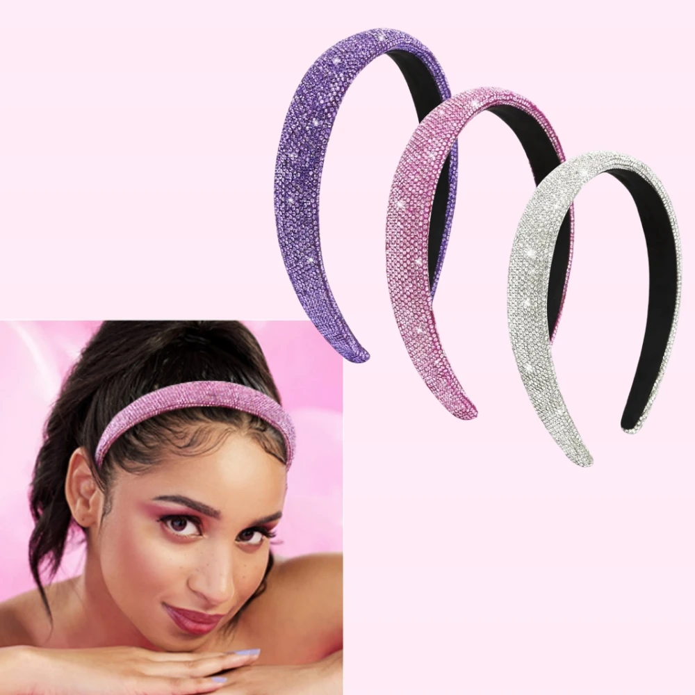 

3pcs Rhinestone Headband Set for Women, Sparkly Comfortable Hair Band Non Slip Headwear, Birthday Party Fashion Hair Accessories