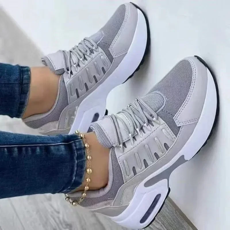 Sneakers 2024 New Fashion Wedge Platform Plus Size Casual Sports Shoes Women Lace-up Mesh Breathable Women\'s Vulcanized Shoes