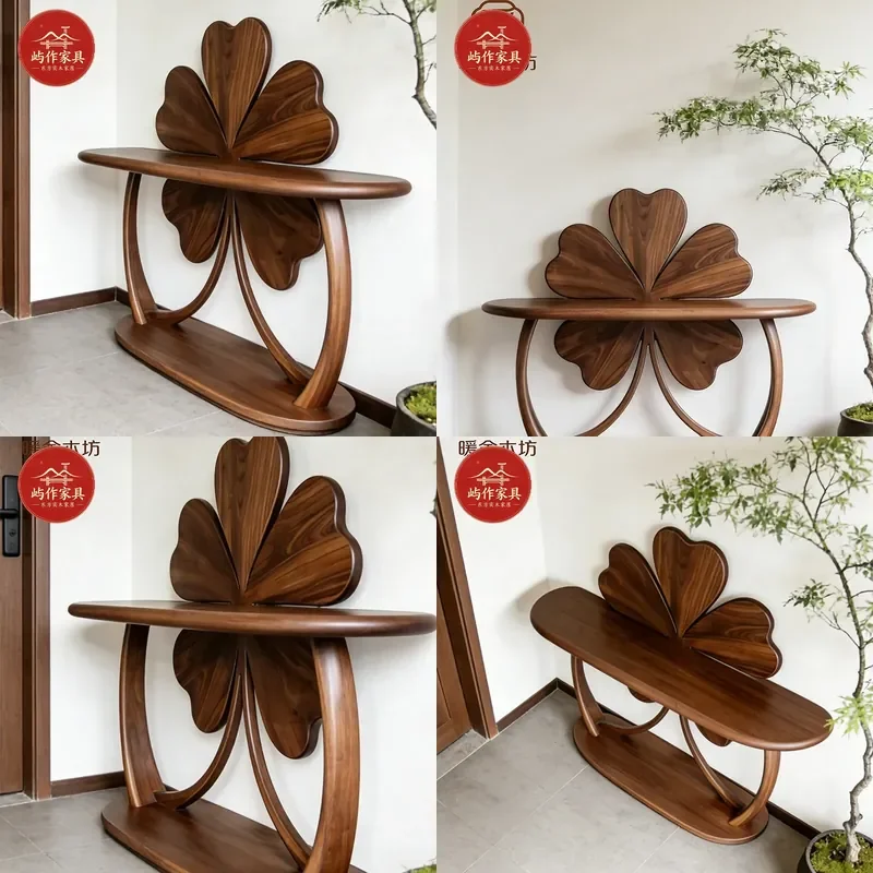 New Chinese Solid Wood Entryway Table North American Black Walnut Door Facing Console Landscaping Display Rack for Porch