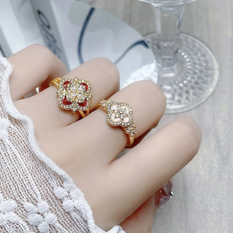 Fashion New Crystal Flower Design Adjustable Ring for Women Personalized Luxury Stainless Steel Ring Jewelry Accessories Gift