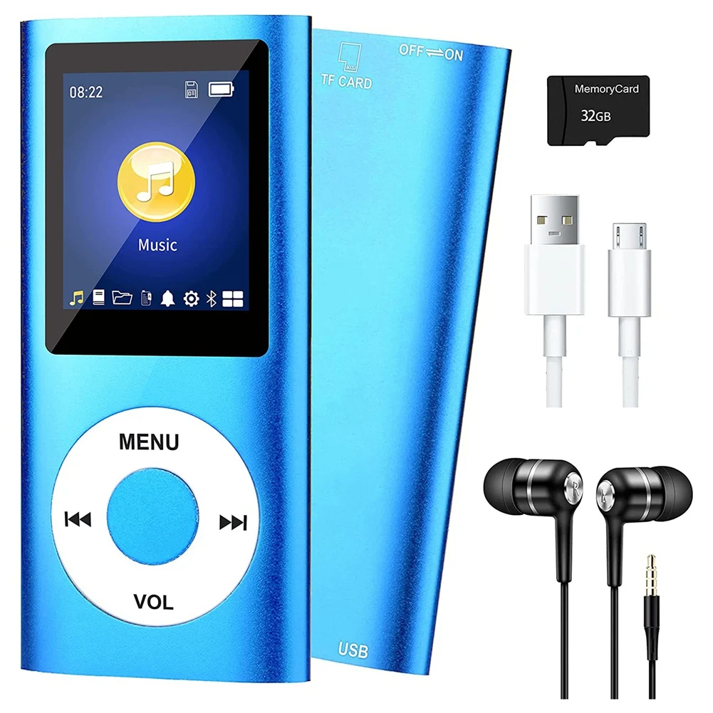 

MP3 Player with Bluetooth 5.0, Music Player with 32GB TF Card,FM,Earphone, Portable HiFi Music Player (Blue)