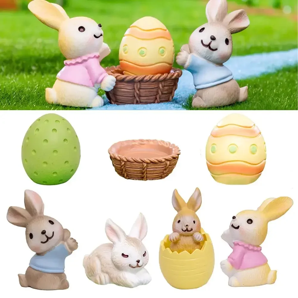 14PC Cartoon Bunny Rabbit Cartoon Bunny Rabbit Ornament Creative Easter Ornament Happy Easter Egg Micro Landscape Decor Ornament