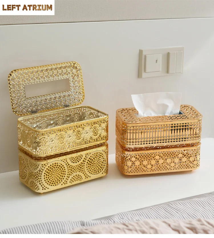 

Golden tissue box, living room, bedroom, paper box, coffee table, home, Nordic style, high aesthetic value, simple and creative