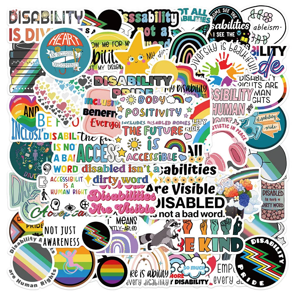10/30/50pcs Cartoon Disability Pride Stickers Rainbow Motivational Phrases Decal Decoration DIY Luggage Guitar Scrapbook Sticker