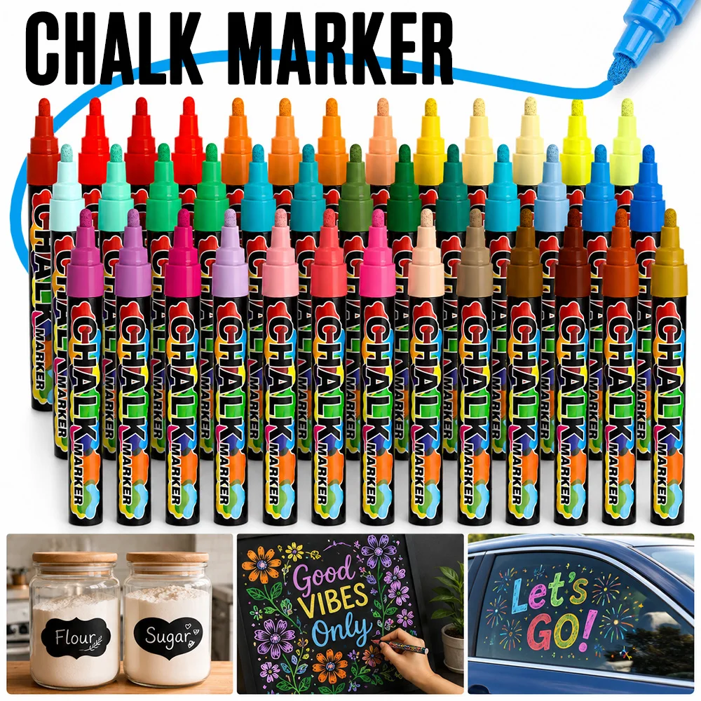 12/24 Colors Liquid Chalk Markers Water‑Based Easy Wipe Off Neon Chalk Marker Glass Window Mirror LED Board Blackboard Menu Board Sign Drawing Art Stationery Supplies