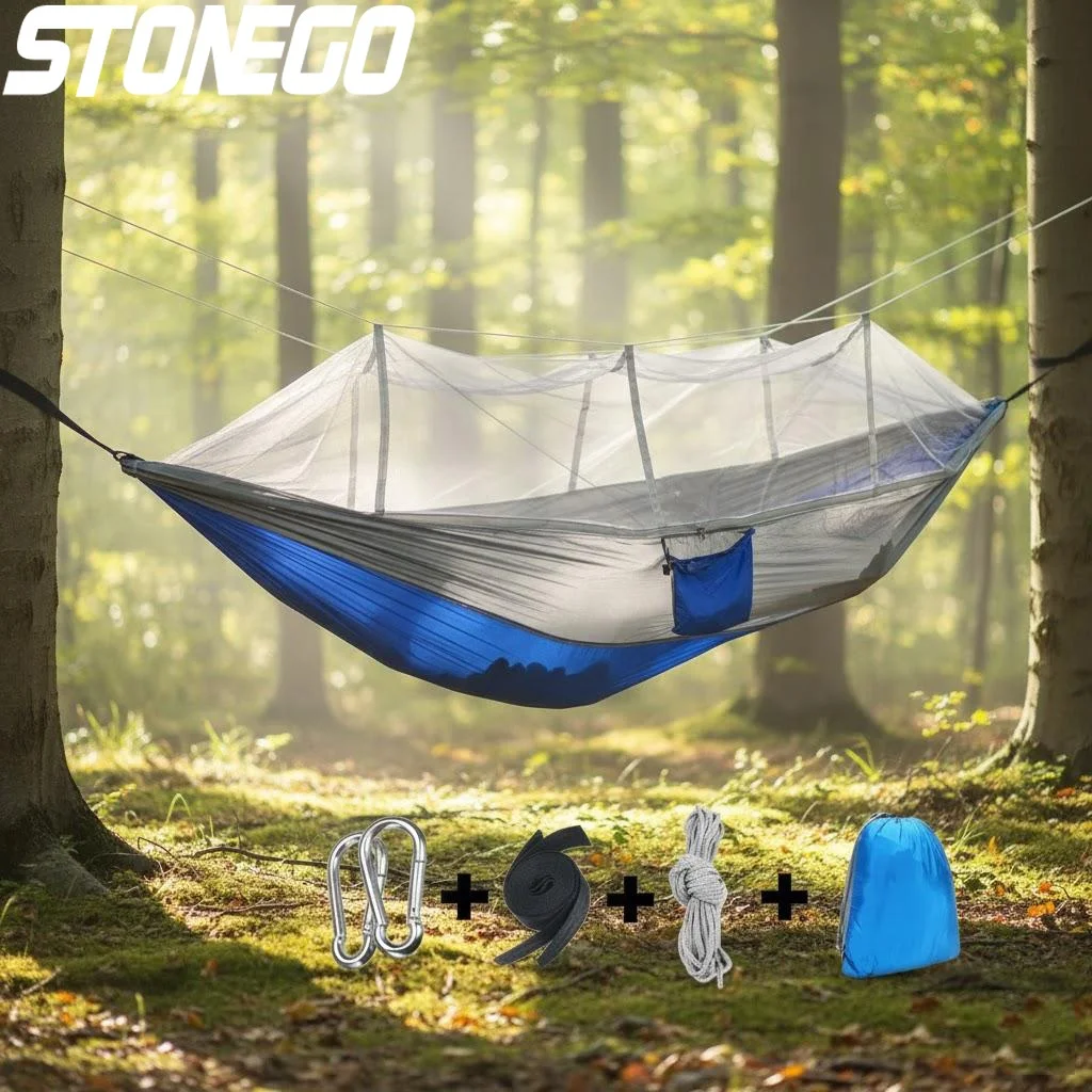 

Ultralight Portable Camping Hammock with Mosquito Net Double Outdoor Leisure Gear for 2 Person Travel