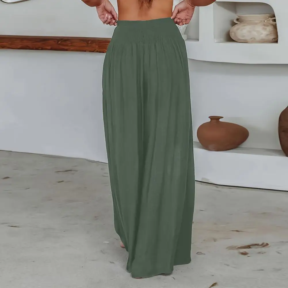 Women Wide Leg Pants Stylish Women's Summer Pants Elastic High Waist Wide Leg Trousers for Vacation Work Casual Mid-waist Loose