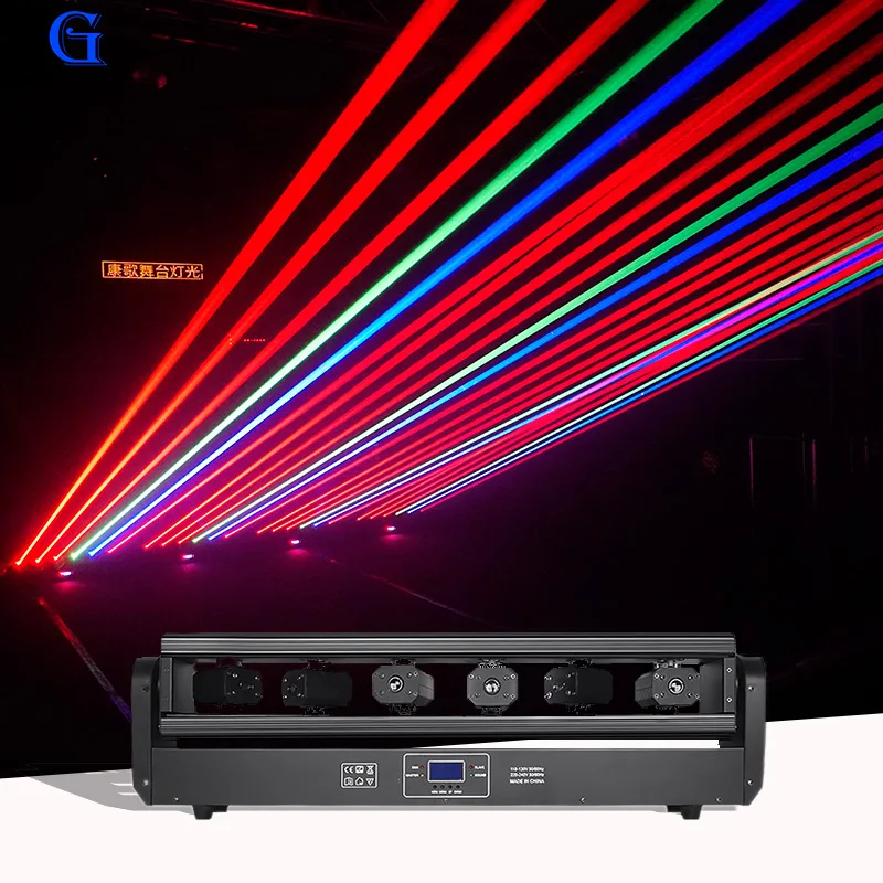 

6-глазый полноцветный лазерный свет RGB DMX-контроллер Лазерный свет Красный Зеленый Лазерные фонари с подвижной головкой для диско-вечеринки, свадьбы