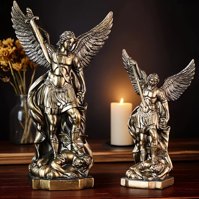Angel Figurine Religious Decor Home Ornament Resin Archangel Statue Antique Bronze Finish Collectible Desktop Cabinet Gift