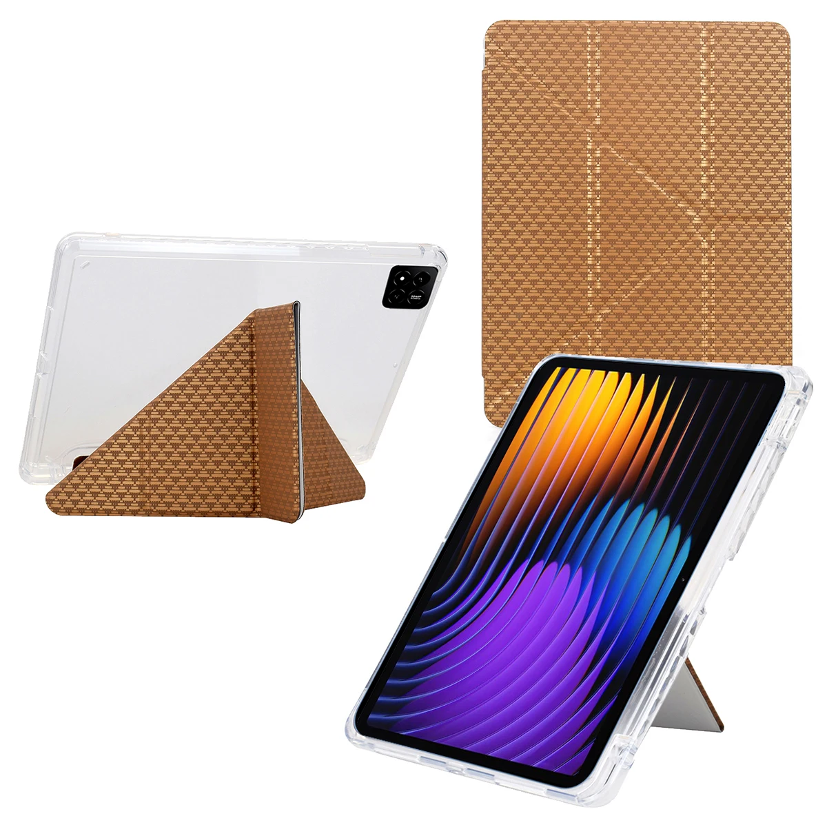 

Для Xiaomi Pad 7/Pad 7 Pro Чехол Y-Fold Стенд Кожа с рисунком пирамиды + Прозрачный акриловый чехол для планшета с держателем для карандашей - золото