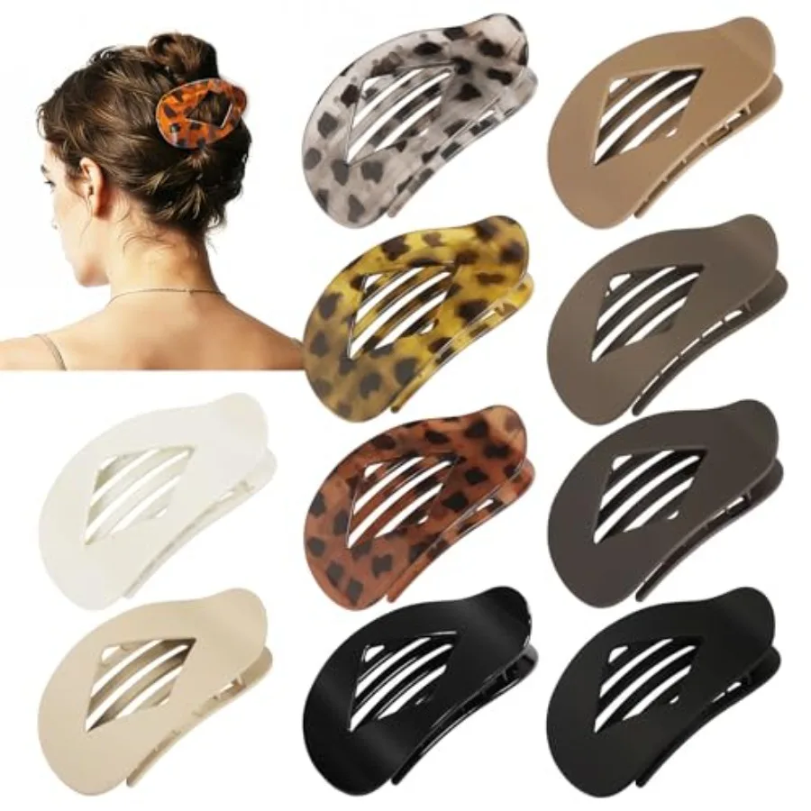 

Daily styling hair clips: matte tortoise leopard flat jaw clips, plastic, neutral leopard, strong hold non-slip for thick/thin