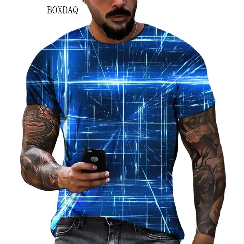 Fashion 3D Abstract Print Men's T-Shirts Short Sleeve Science Fiction Style Male Tops 6XL Big Size Man Clothing Loose Casual Tee