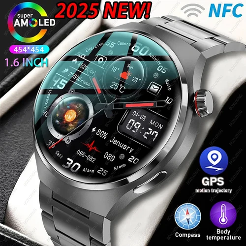 BOXUXING reloj 4 Pro reloj inteligente hombres GPS rastreador deportivo NFC 1,53 ""pantalla HD Monitor de salud relojes Bluetooth llamada SmartWatch