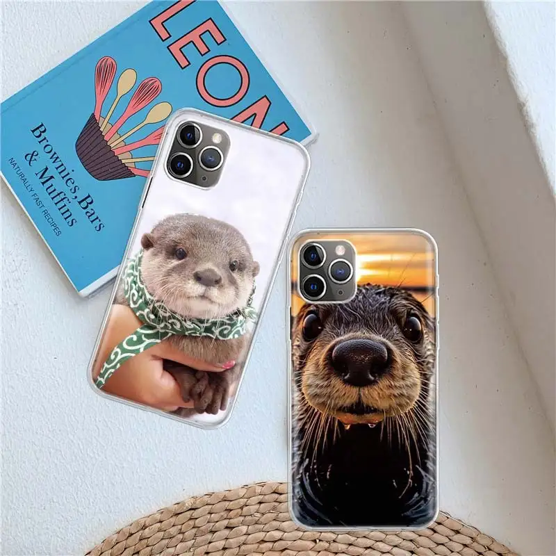 Cute Animals Otters Clear Case For Aplee iPhone 11 14 Pro 15 Plus 16 Pro Max 12 13 Mini XR X XS Max Clear TPU Phone CoverCute An