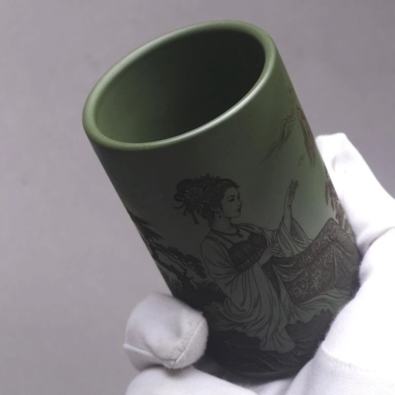 Chinese Yixing Zisha Clay Tea Cup Handmade Carved Beauty Pattern Kung Fu Tea Mug for Home Office Tea Drinking