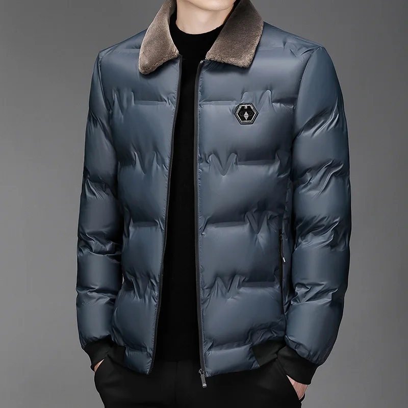 Jaket katun pria, mantel kualitas tinggi warna Solid tanpa topi kerah wol parka katun musim dingin tahan angin dan hangat