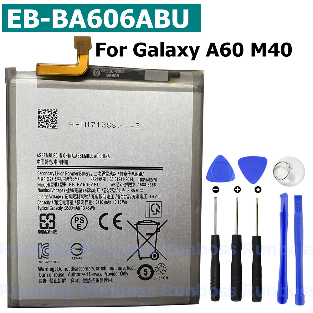 New EB-BA606ABU 3500mAh Battery For Samsung Galaxy A60 M40 SM-A606F/DS SM-A6060 SM-A606F Batteries+Tools