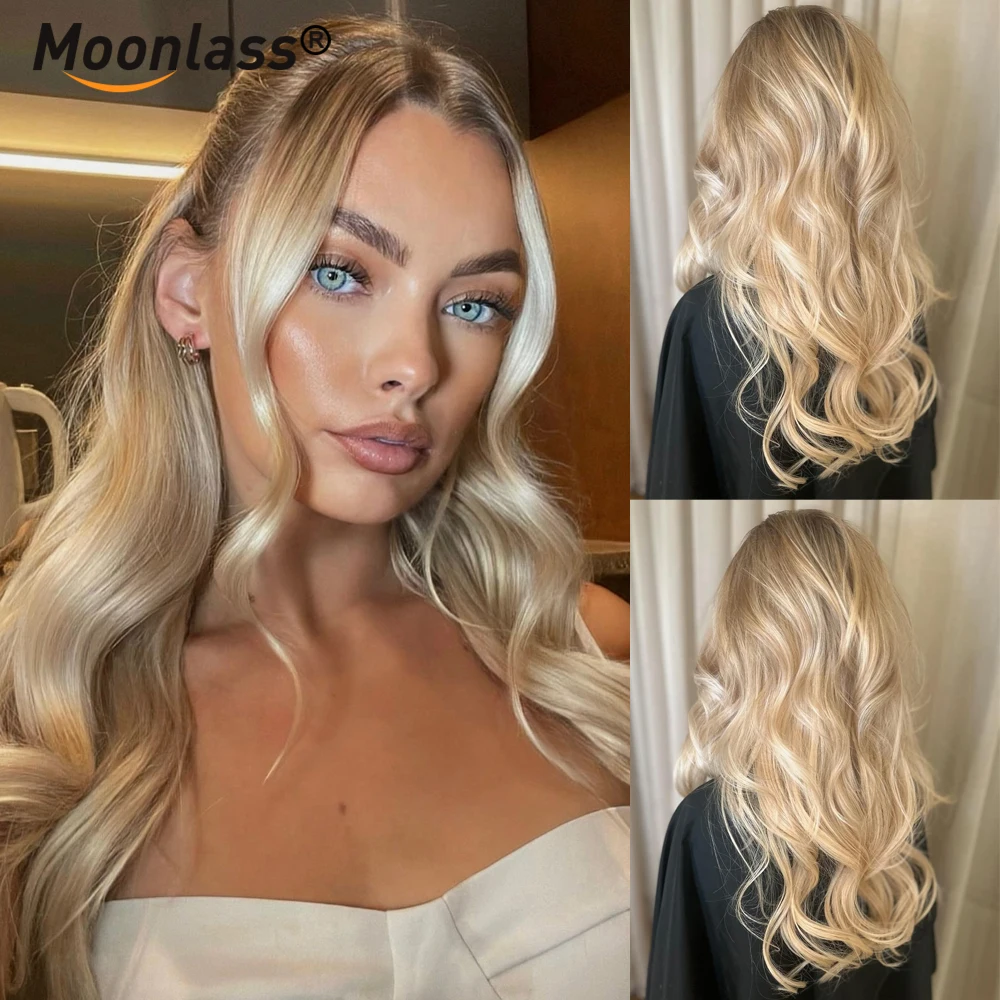 13x6 Ash Blonde Ombre Human Hair Wig 180 Density Body Wave Brazilian Remy Hair Lace Front Wigs Preplucked Transparent Lace Wigs