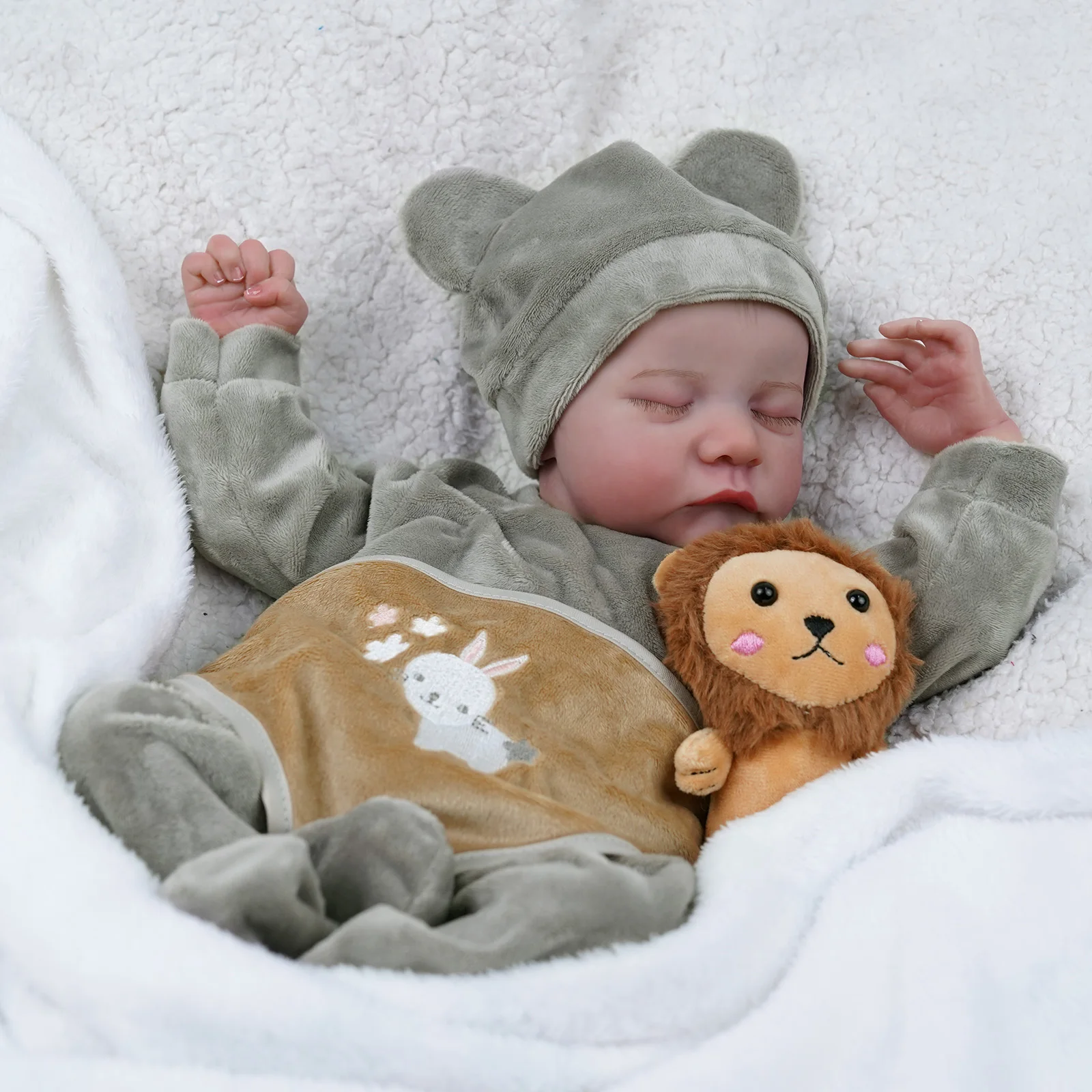 49CM Levi Newborn Baby Doll Reborn Sleeping Soft Silicone Flexible 3D Skin Tone with Visible Veins Hand Paint Hair Doll