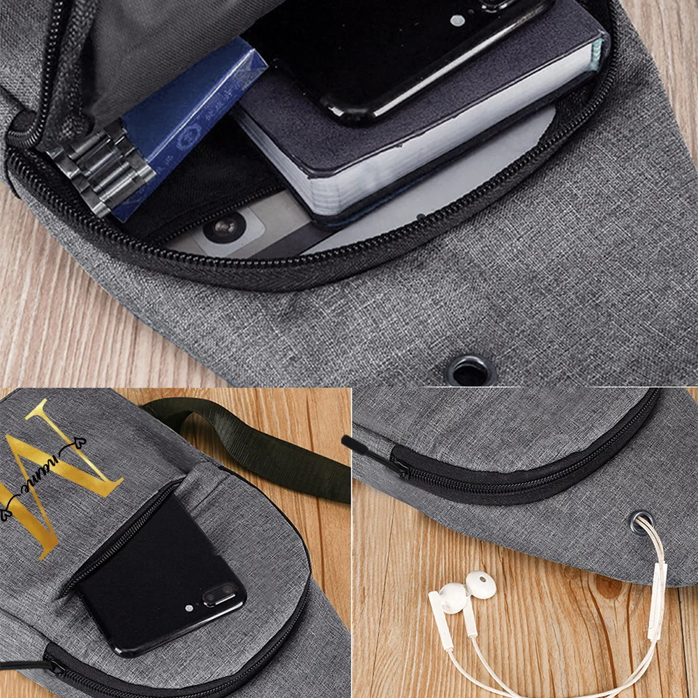 Personalized Customized Gold Letter Men's Chest Bag Multifunctional Casual Crossbody Bag Men's Fashionable Shoulder Bag