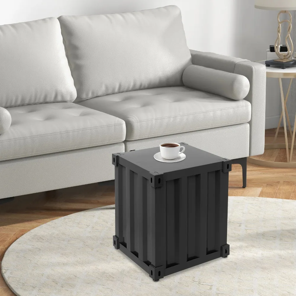 Industrial Wind Bedside Table, Container Style Locker Wrought, Iron Container Side Table with Metal Combination Lock for Bedroom