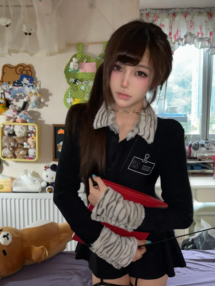 

Gods Plan Original k Light Spot Zebra Pattern Spliced Sexy Long Sve irt Women's High Waist Regen Fiber Collar ort