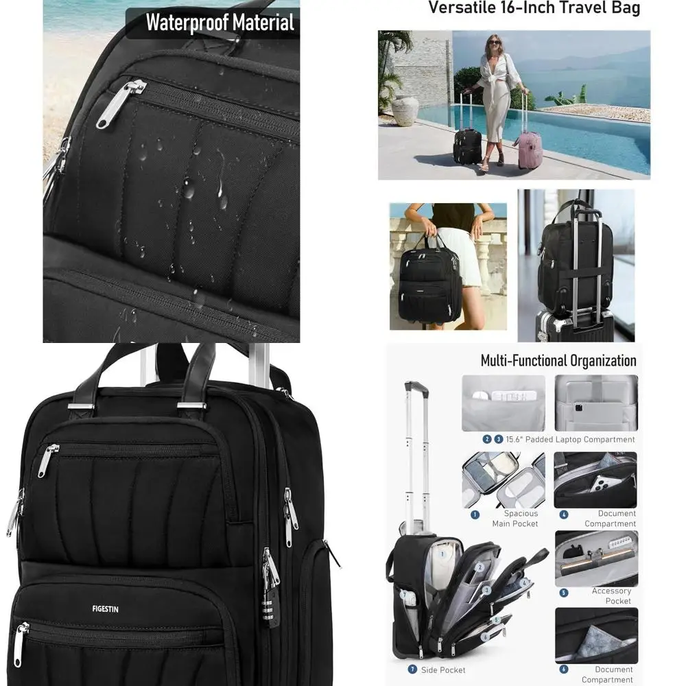 

16 Lightweight Rolling Under Seat Carry-On Suitcase with Wheels for Men and Women (Black)