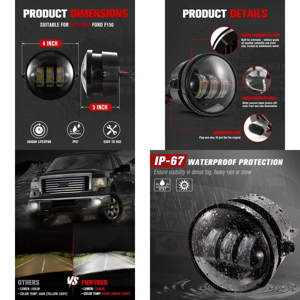 

Pair of 4 30W LED Fog Lights with Smoke Lens for 2011-2014 Ford F150 Front Bumper