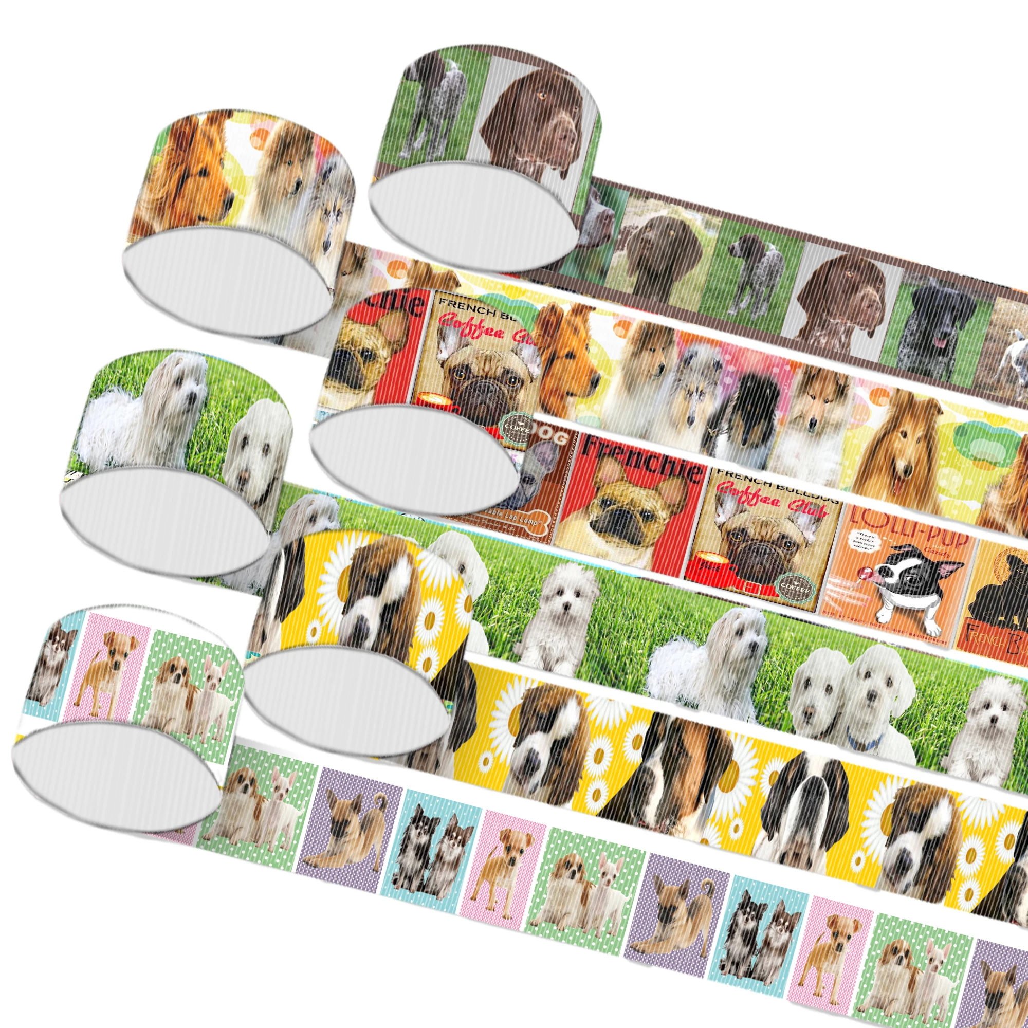 Fita de gorgorão com tema de cachorro fofo, 10 jardas, vários tamanhos, filhote de cachorro, fita impressa, faça você mesmo, laço de cabelo, material de embrulho de presente, 10yc8621