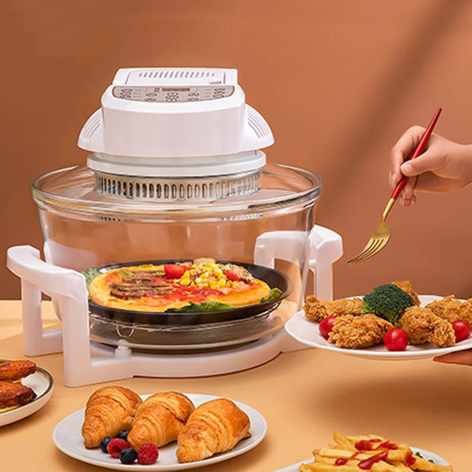 12L/17L Glass Air Frying Pan Oven Visible Cooking Window Non-stick Pan Basket Countertop Cookware For Healthy Frying Baking