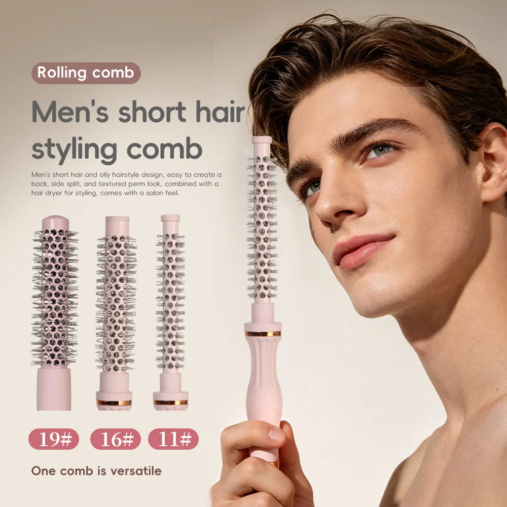 2-Piece Hair Styling Comb Set: Hollow Heat-Conducting Ceramic Roller Comb + Cherry Bristle Smoothing Comb for High-Volume Hair, Smoothing Frizz, Home Salon Hair Styling Tools