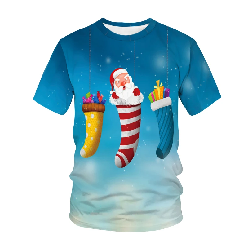 

New Christmas Atmosphere Hip-hop HD Printing T-shirt Short-sleeved Summer Sunshine Handsome Boy Loose O-neck High-quality Shirt