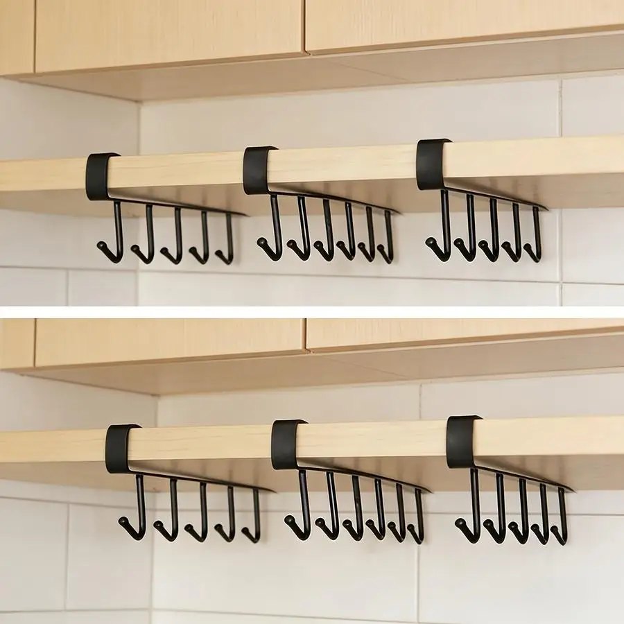 1/5/10/20/50/100pcs Set of 2 Black and White Kitchen Cabinet Mounts with 6 Hooks (Hooks and Patches Leave No Traces), Multifunct
