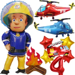 Fireman Sam Firefighter Theme Birthday Decor Fire Truck Balloon Firefighters Foil Balloon for Birthday Helicopter Balloon Decor